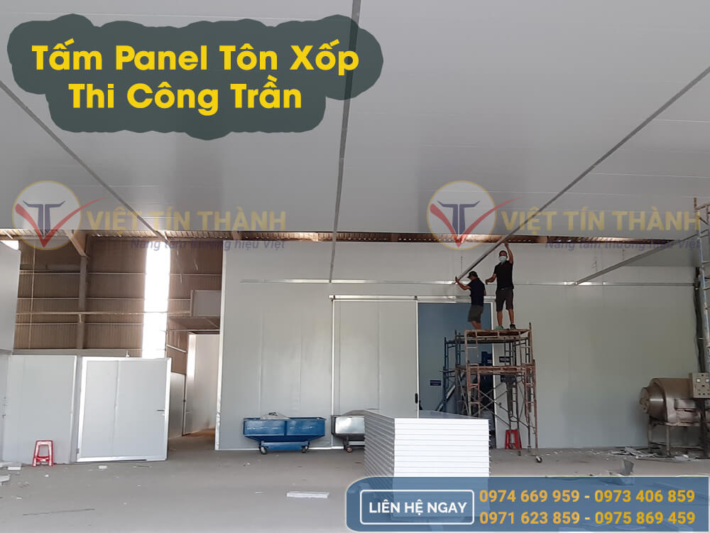 thi công thi trần cách nhiệt panel tôn xốp cách nhiệt